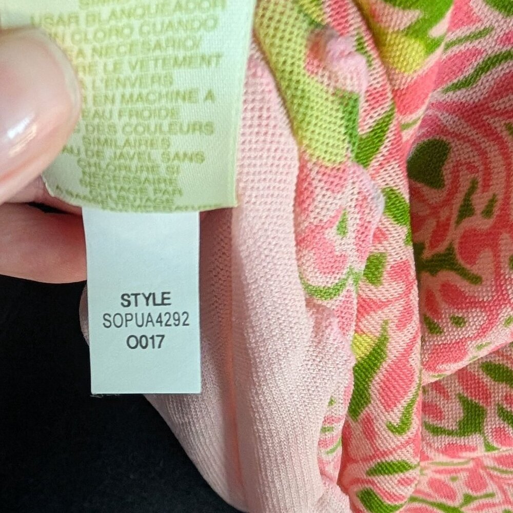 Sigrid Olsen Pink & Green Layered Mesh Lettuce Hem Floral Top - Petite L - Picture 10 of 10